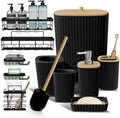 Clara Clark Bathroom Set - Black Bathroom Accessories Set, 6PC Bathroom Accessory Set, Bathroom Sets with Adhesive Corner Shower Caddy Hanging, Toilet Brush, Trash Can & Soap Dispenser by ClaraClark
