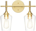 Ralbay Gold Bathroom Light Fixtures 2-Lights with Clear Glass Modern Wall Mount Lighting Industrial Farmhouse Gold Bathroom Vanity Lights Wall Sconce