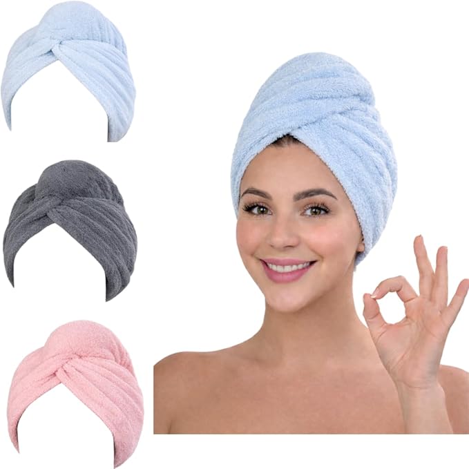 KELVO Microfiber Hair Towel Wrap for Women, 350 GSM Quick-Dry Hair Turban, Soft Anti-Frizz Towel for Curly, Long & Thick Hair, Lightweight Fast-Drying Head Wrap. (3 Solid Mixed Color)