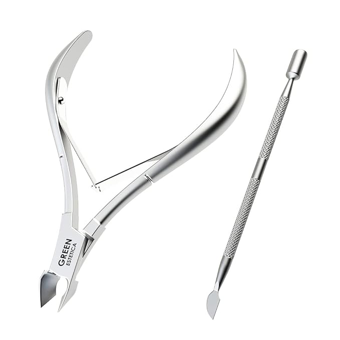 Professional Cuticle Trimmer Nail Cuticle Cutter Stainless Steel Cuticle Nippers with Sharp Blades Double Spring Manicure Tools for Nail Care Pedicure Home Spa (Silver - Pusher Included)
