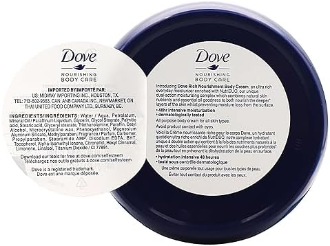 Dove Nourishing Body Care, Face, Hand, and Body Rich Nourishment Cream for Extra Dry Skin with 48-Hour Moisturization, 4-Pack, 2.53 Oz Each Jar - Image 2