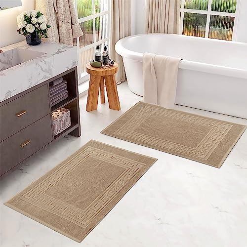 Superior Heavyweight Cotton Bath Mats, Bath Rugs For Bathroom Accessories, Washable Rug For Shower, Bath, Toilet, Modern Decor, No Backing, Luxury Hotel And Spa Quality, Set of 2, 22" x 35", Taupe - Image 2