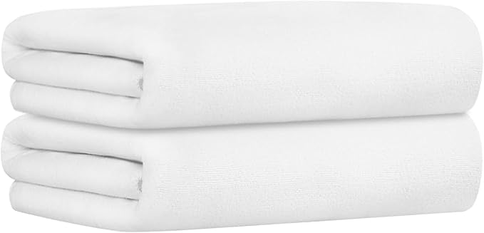 JML Microfiber Bath Towels Set of 2, 30" x 60", Large Bathroom Towel Oversized, Soft, Super Absorbent Fast Drying for Shower Sauna Swimming Hair Wrap, Beach, Sport, Fitness, Yoga (White)