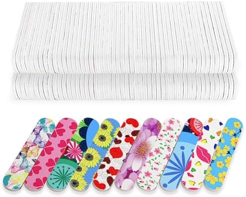Mini Nail Files, Colorful Emery Boards for Nails Double Sided 180 Grit Emory, Gifts Bulk Fingernails Manicure Tools Shaping Buffing Smoothing Filers Cute 3.5” (100 Pcs Colorful 180 Grit 3.6 in) by GigaGround