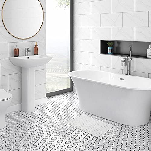 Bamboo Bath Mat Bathroom Rugs Floor Wood Shower Bathtub Waterproof Non Slip Accessories 16x24 Inch Easy to Clean, White, 1 pc - Image 2