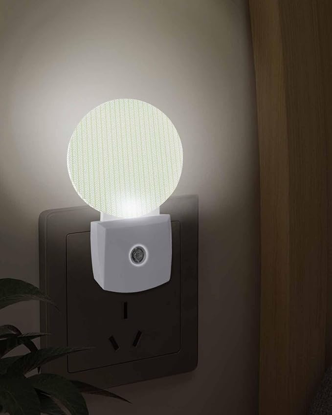 Night Lights Auto Sensor Sage Green Pinstripes Night Light Woven Denim Striped Round Lamp Plug-in LED Nightlights Dusk to Dawn for Living Room Bedroom Bathroom Hallway Wall Decor