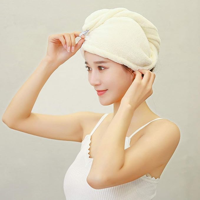 Microfiber Hair Drying Wrap Towel for Women Turban Fast Dry White