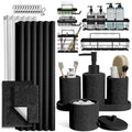Clara Clark Black Bathroom Set - Bathroom Sets with Shower Curtain and Rugs, 26PC Bathroom Accessory Set, Shower Curtain Set with Adhesive Corner Shower Caddy Hanging & Soap Dispenser by ClaraClark