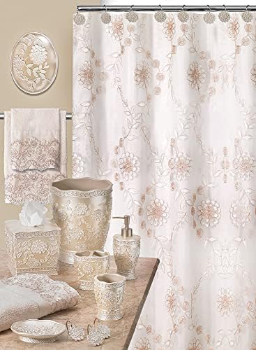 Zahari Home 2pc Rose Vine Bathroom Set Waste Basket & Tissue Cover Modern Classic Decor Stylish Unique Design Beautiful Beige Bathroom Accessories Set - Image 7