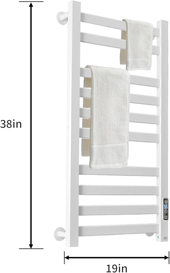 Heated Towel Rack for Bathroom Towel Warmer Racks Wall Mounted with Timer & Temperature Multi-Level Adjustments with 10 Bars for Bathroom Shower Hot Tub Spa(White)