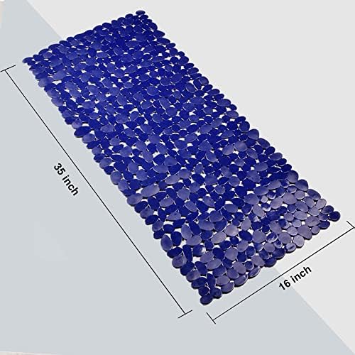Pebble Shower Mat for Bathtub Non Slip 35"X16" with Suction Cups Navy Blue - Image 3