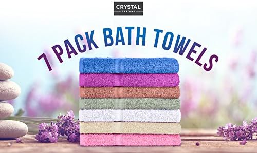 CrystalTowels 7-Pack Bath Towels - Extra-Absorbent - 100% Cotton - 27" x 52"
