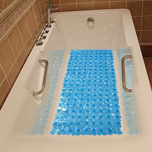 Pebble Shower Mat Non Slip Tub Mat 35"X16" with Suction Cups,Clear Blue - Image 7