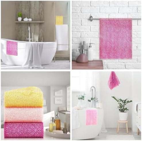 UJFQBH 3 Piece Bright Style African exfoliating net Exfoliating Shower Set Long Bath Sponges for Smooth, Refreshed Skin, The Exterior Gleams - Ideal for Daily Use (Bright Yellow, Pink, Purple) - Image 7
