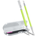 2PCS Metal Neon Green Cuticle Pusher and Cutter Remover Salon Quality Stainless Steel Gel Nail Polish Peeler Scraper Durable Manicure and Pedicure Cleaner Tool For Fingernail and Toenail