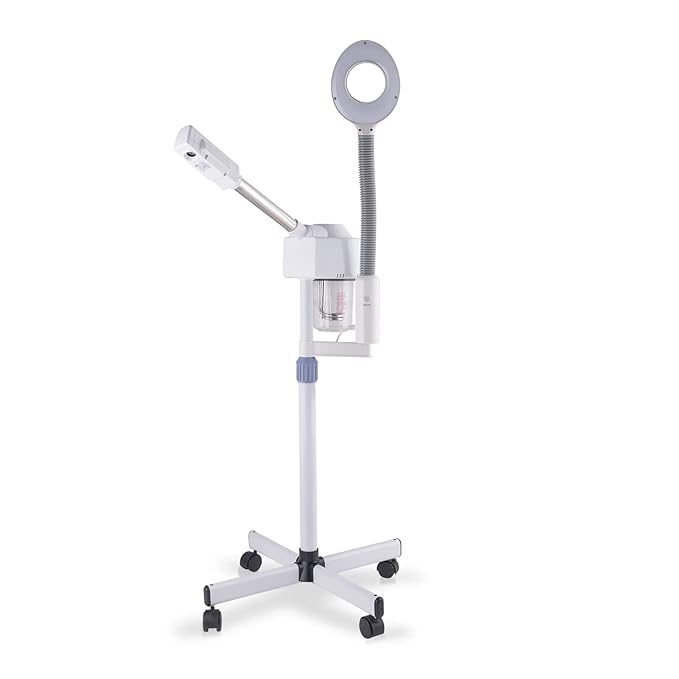 2 in 1 Professional Facial Steamer with 5X Magnification Lamp, Beautician Steamer Facial Spa, Hot Ionic Mist Face Steamer for Home Beauty Salon, Personal Skin Care Deep Cleaning, White