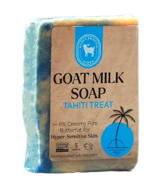Honey Sweetie Acres Tahiti Treat Goat Milk Soap - Handmade 5 oz Bar, Made with Natural Ingredients, Moisturizing & Gentle, Made in the USA