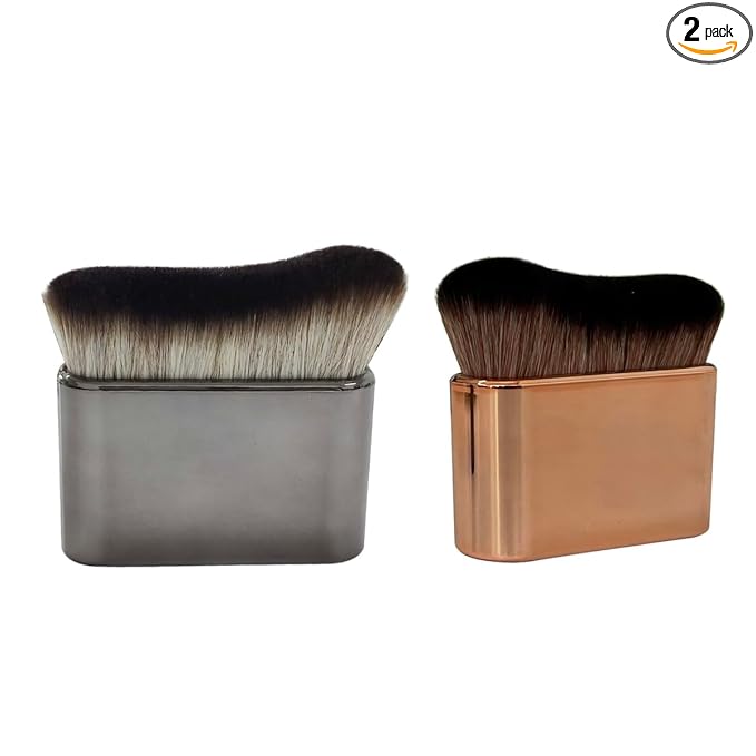 2PCS Body Tanning Brush Siren Makeup Brush ，Large Kabuki Foundation Body Makeup Brush for Fake Tan Face,Body & Leg Makeup(Rose gold, Bright black)