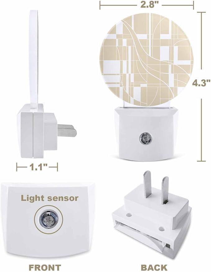 Night Lights Auto Sensor Beige Lines Night Light Modern Abstract Art Round Lamp Plug-in LED Nightlights Dusk to Dawn for Living Room Bedroom Bathroom Hallway Wall Decor