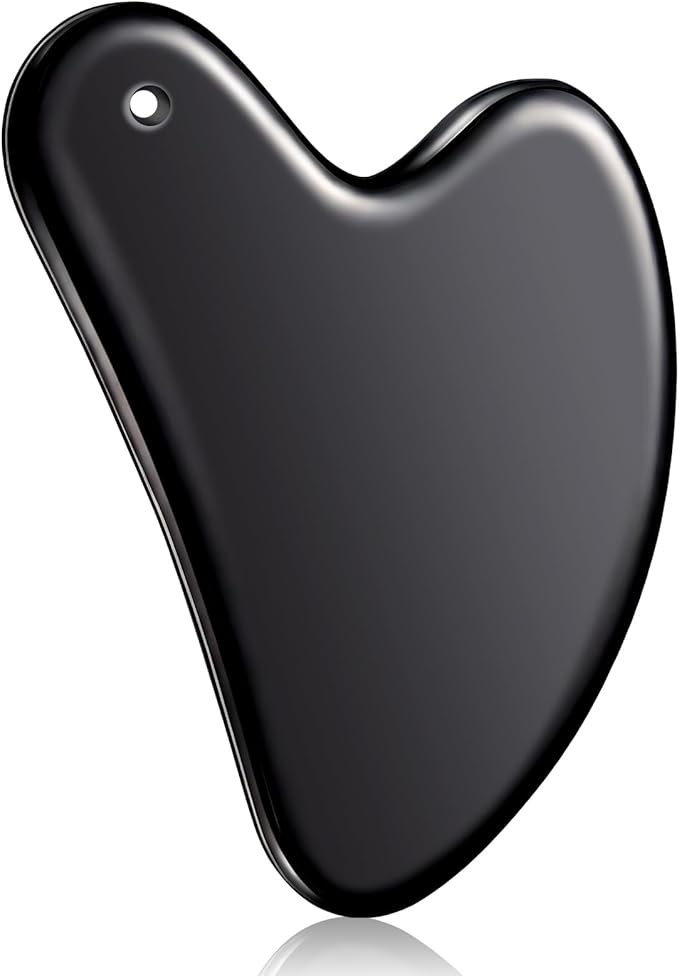 Nuanchu Stainless Steel Gua Sha Facial Tool, Metal Gua Sha for Lymphatic Drainage, Guasha Face Sculpting Double Chin Reduce with Pouch Mother Day Self Care Gift(Black)