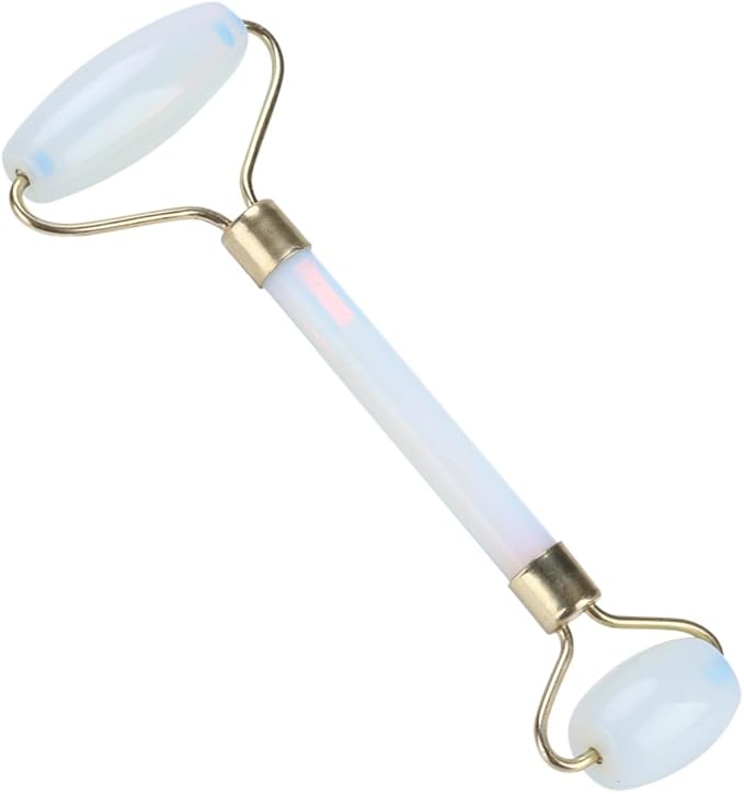 1Pcs Natural Jade Double-head Beauty Roller Anti-Aging Face Roller Eye Neck Massager Slimming Tool Tool(Light Blue)