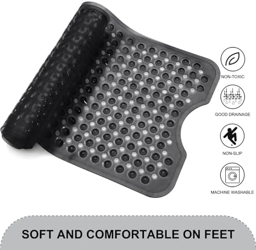 TEESHLY Bath Tub and Shower Mats, Non Slip 40 x 16 Inch Extra Large Bathtub Mat, Machine Washable Bathmat with Drain Holes, Suction Cups for Bathroom Floor, Clear Black - Image 4