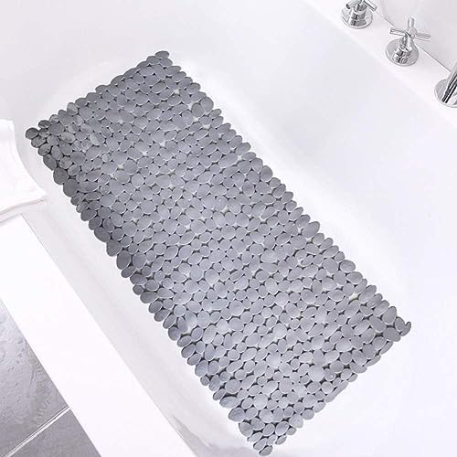 SONGZIMING Bathtub Mat Non Slip 2 Pack, 35 x 16 Inches Pebble Shower Mat with Suction Cups and Drain Holes, Bath Mat for Shower,Bathroom tub (Grey) by HOME