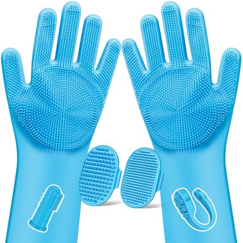 6PCS Grooming & Bath Supplies for Dogs, Cats | Dog Washing Gloves | Dog Bath Brush | Dog Shower Brush | Pet Grooming Gloves | Dog Grooming kit | Pet Supplies for Showerhead & Sprayer (Light Blue) by Augwind