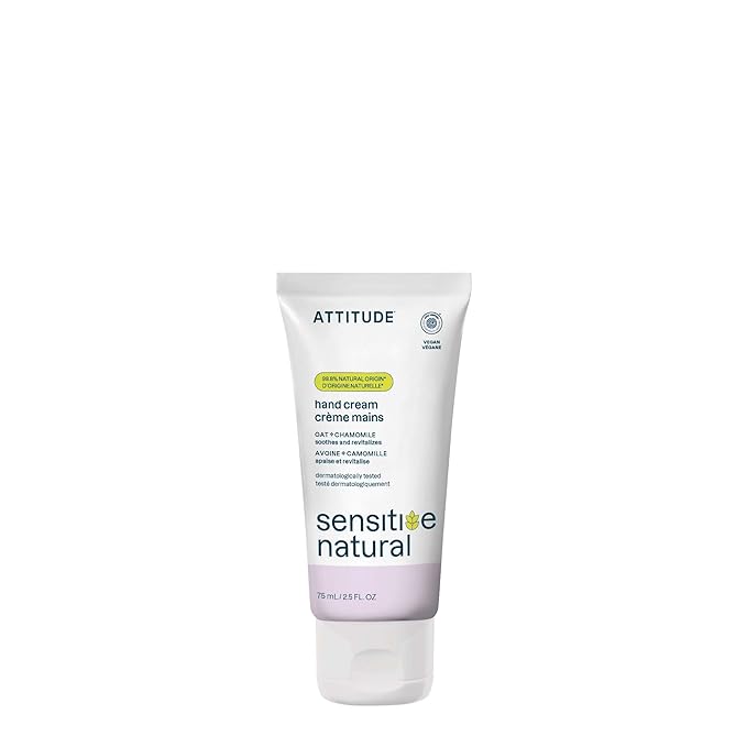 ATTITUDE Hand Cream for Sensitive Skin with Oat, EWG Verified, Dermatologically Tested, Vegan, Chamomile, 2.5 Fl Oz