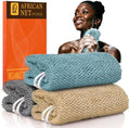 UJFQBH African Net Sponge Authenti, Exfoliating Body Scrubber for Back and Hard to Reach Areas, Gentle Daily Exfoliation for Deep Cleansing, Quick Drying Shower Essential, Aqua Grey 3 Pack by BuyNow