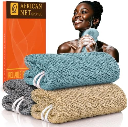 UJFQBH African Net Sponge Authenti, Exfoliating Body Scrubber for Back and Hard to Reach Areas, Gentle Daily Exfoliation for Deep Cleansing, Quick Drying Shower Essential, Aqua Grey 3 Pack by BuyNow