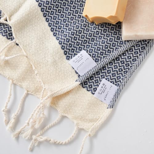 BAY LAUREL Turkish Hand Towel – Pack of 2 | Soft & Absorbent Decorative Towels for Bathroom, Hand, Face, Hair, Gym, Yoga, SPA, Kitchen & Tea | Boho Decor (Navy, Diamond 15x26 Inches (Set of 2) - Image 2