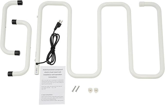 Electric Towel Warmer, S-Shaped Heated Towel Rack with Built-in Switch, Constant Temperature, 15-Min Fast Heating, Freestanding Drying Rack for Bathroom, Plug-in/Hardwired, White