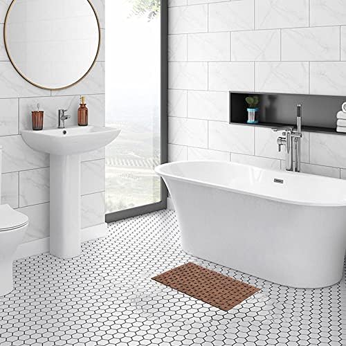 Bamboo Bath Mat Bathroom Rugs Floor Wood Shower Bathtub Waterproof Non Slip Walnut Accessories 16x24 Inch Easy to Clean, 2 pcs - Image 2