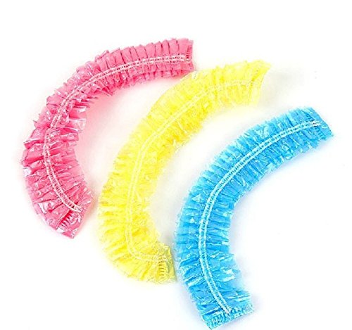 100Pcs Disposable Elastic Plastic Shower Caps Bath Hair Cap for Spa,Home Use,Hotel and Hair Salon (Pink)