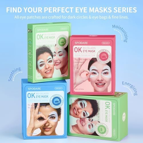 SPODARE OK Shape Eye Masks, 360° Fit Under Eye Patches with Retinol and Collagen, Firming & Hydrating Eye Mask for Wrinkles and Puffy Eyes, Self Care Gifts for Women - 6 Pairs, Happy Blue