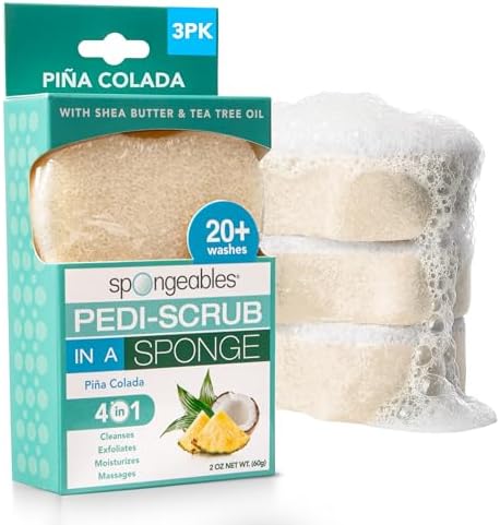 Spongables Pedi Scrub Foot Exfoliating 20+ Wash Sponge, Pina Colada, 3 Count by Spongeables