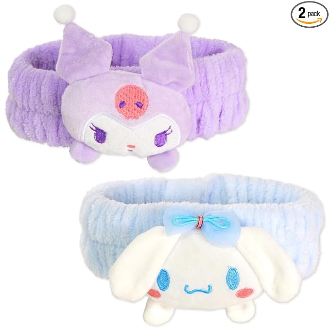PERFECTSIGHT Kawaii Headband for Spa, Makeup, Washing Face, Party - 2 Pack Cute Hair Band for Shower Beauty Skincare, Soft Facial Headbands for Girls and Women (Purple+Blue)
