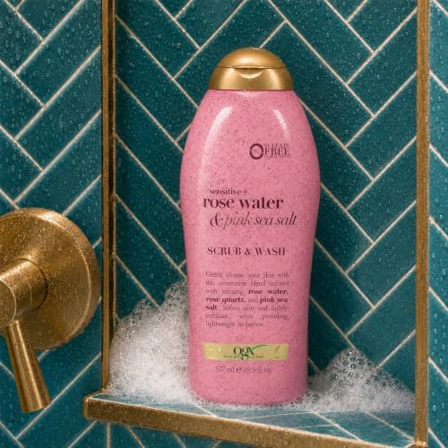 OGX Sensitive + Rose Water & Pink Sea Salt Body Scrub, 19.5 fl oz - Image 3