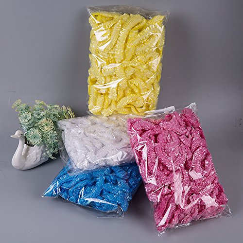 100Pcs Disposable Elastic Plastic Shower Caps Bath Hair Cap for Spa,Home Use,Hotel and Hair Salon (Pink)