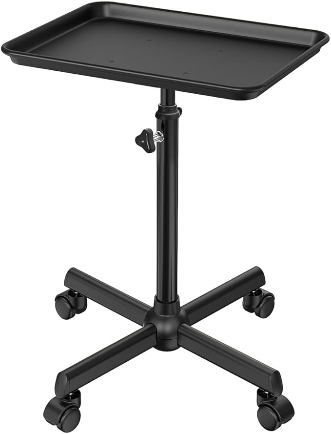 Salon Tray Cart Tattoo Tray Rolling Cart, Service Rolling Tray, Height Adjustable Styling Tray, Storage Tray Trolley for Beauty Salon Clinic Spa (Black)
