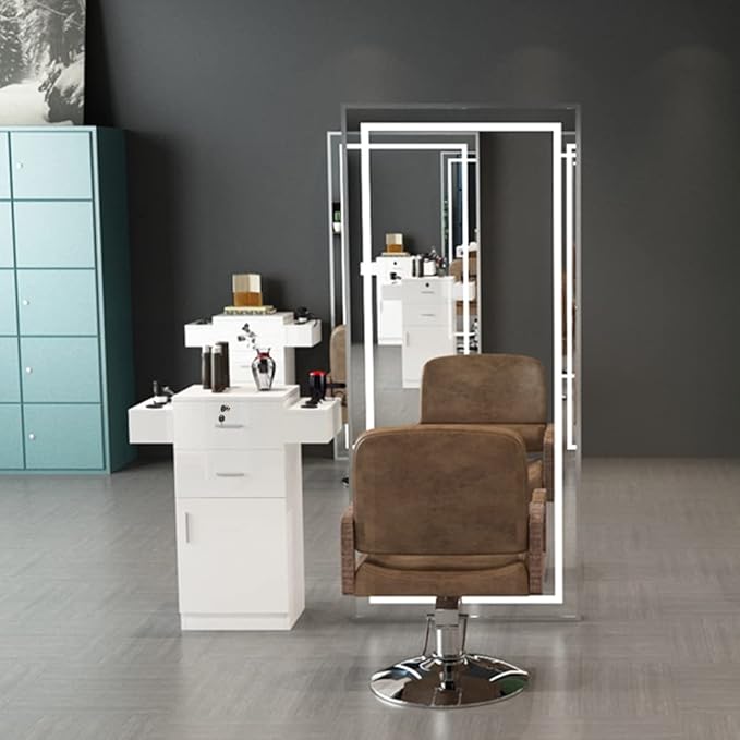 Modern Styling Station for Hair Stylist,Wooden Hair Salon Station Storage Cabinet,Beauty Salon Storage Equipment,Beauty Spa Tool Organizer,with Drawers,for Barber Shop, Home, Bathroom (White)