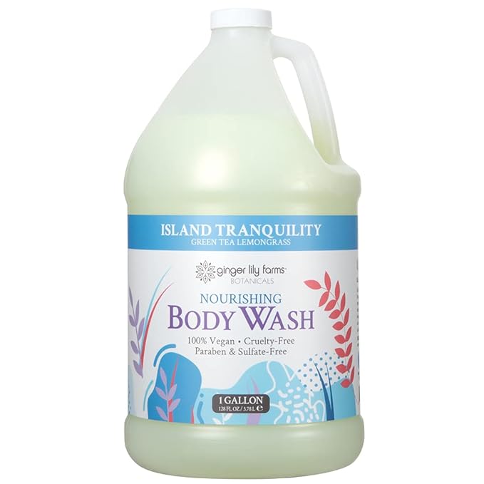 Ginger Lily Farms Botanicals Nourishing Body Wash, Island Tranquility, 100% Vegan & Cruelty-Free, Green Tea Lemongrass Scent, 1 Gallon Refill (128 fl. oz.) (Pack of 2)