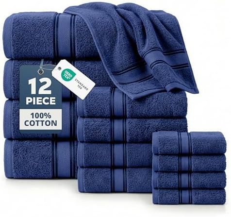LANE LINEN Towel Set 12 Piece Soft Absorbent Quick Dry 100% Cotton - Navy by LaneLinen