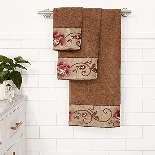 Zahari Home Larrisa Floral Bathroom Towel Set - 3 Piece Bath, Hand, and Wash Towels - Modern Classic Contemporary Decor With Beautiful Unique Design - Stylish Flower Set - Image 4