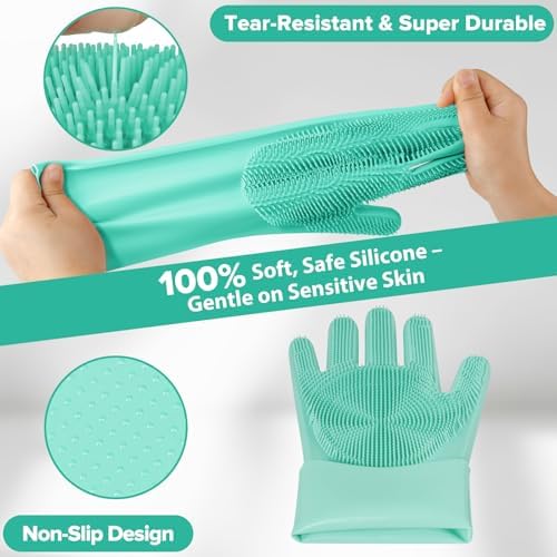 Augwind 6PCS Grooming & Bath Supplies for Dogs, Cats | Dog Washing Gloves | Dog Bath Brush | Dog Shower Brush | Pet Grooming Gloves | Dog Grooming kit | Pet Supplies for Showerhead & Sprayer (Green) - Image 4