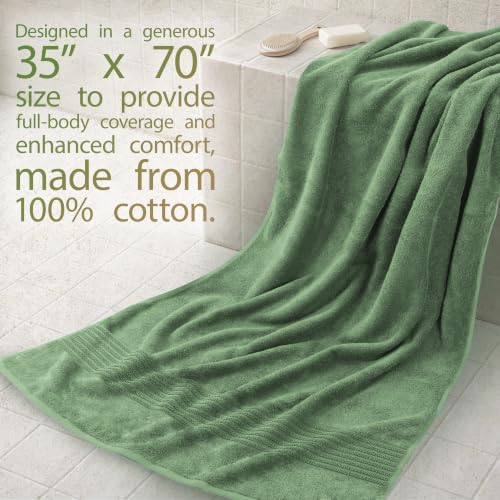 Cotton Paradise 100% Cotton Turkish Towel Set, Soft Absorbent Quick Dry, 2 Piece 35x70 Bath Sheet Set, Sage Green - Image 2