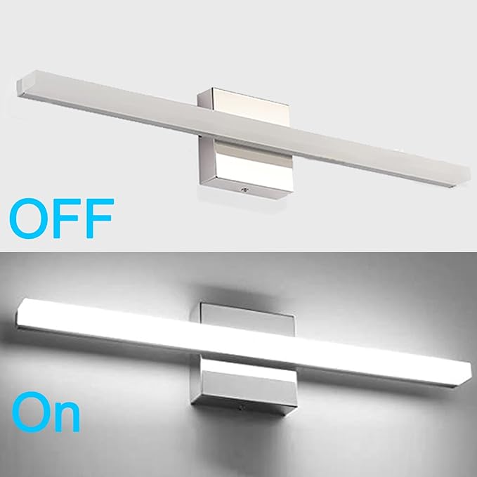 LED Bathroom Vanity Light 24inch Over Mirror Lighting Fixture Modern Indoor Chrome 12W 5000K Cool White Wall Sconce for Bathroom Bedroom Living Room