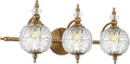 Brushed Antique Brass Bathroom Vanity Light Fixture Vintage Style - 3 Light G9 Bulb Compatible, 23" Wide Bathroom Lighting Over Mirror with Hand-Etched Glass Shades, Easy Mount for Makeup Area
