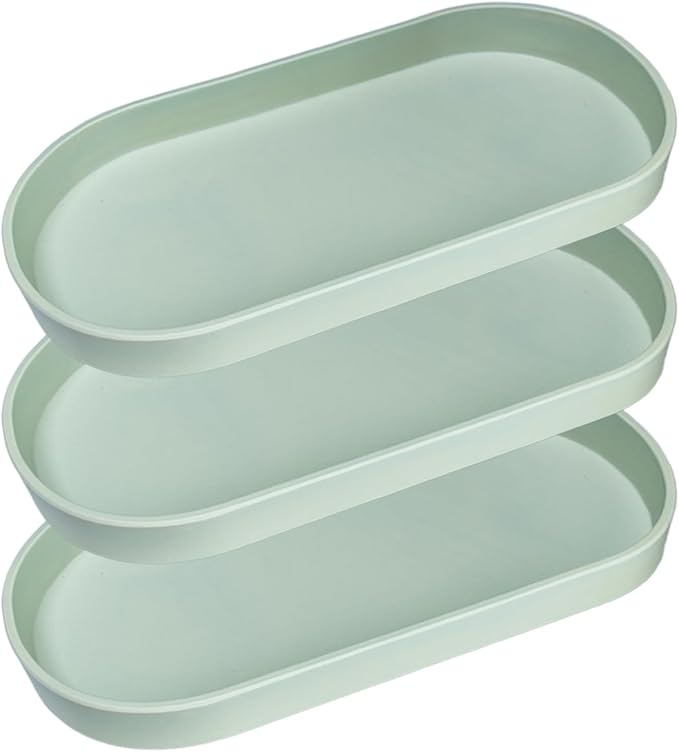 Green Small Tray (11.8 inch), 3 Pack Oval Tray for Kitchen Counter, Bathtub Bathroom Vanity Items, Countertop Organizer, Coffee Accessory, Bar, Serving Seasoning, Salt and Pepper, Soap.